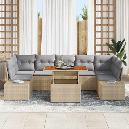 Garten-Sofa-Set mit Speicher 8 pcs Beige Poly Rattan