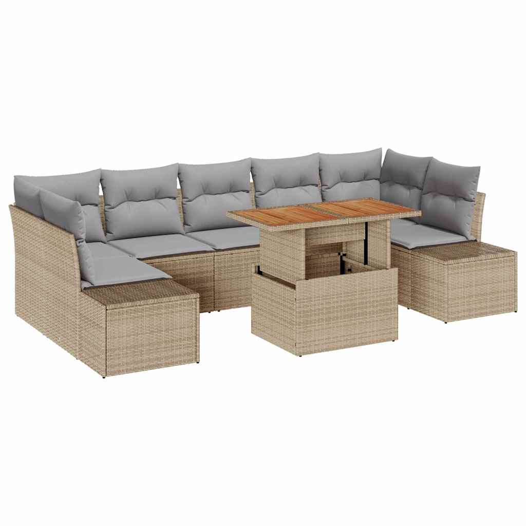 Garten-Sofa-Set mit Speicher 8 pcs Beige Poly Rattan