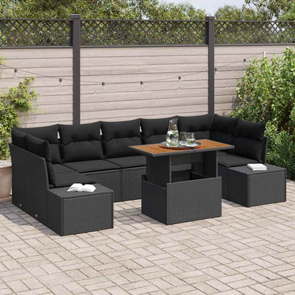 Garten-Sofa-Set mit Speicher 8 pcs Schwarz Poly Rattan