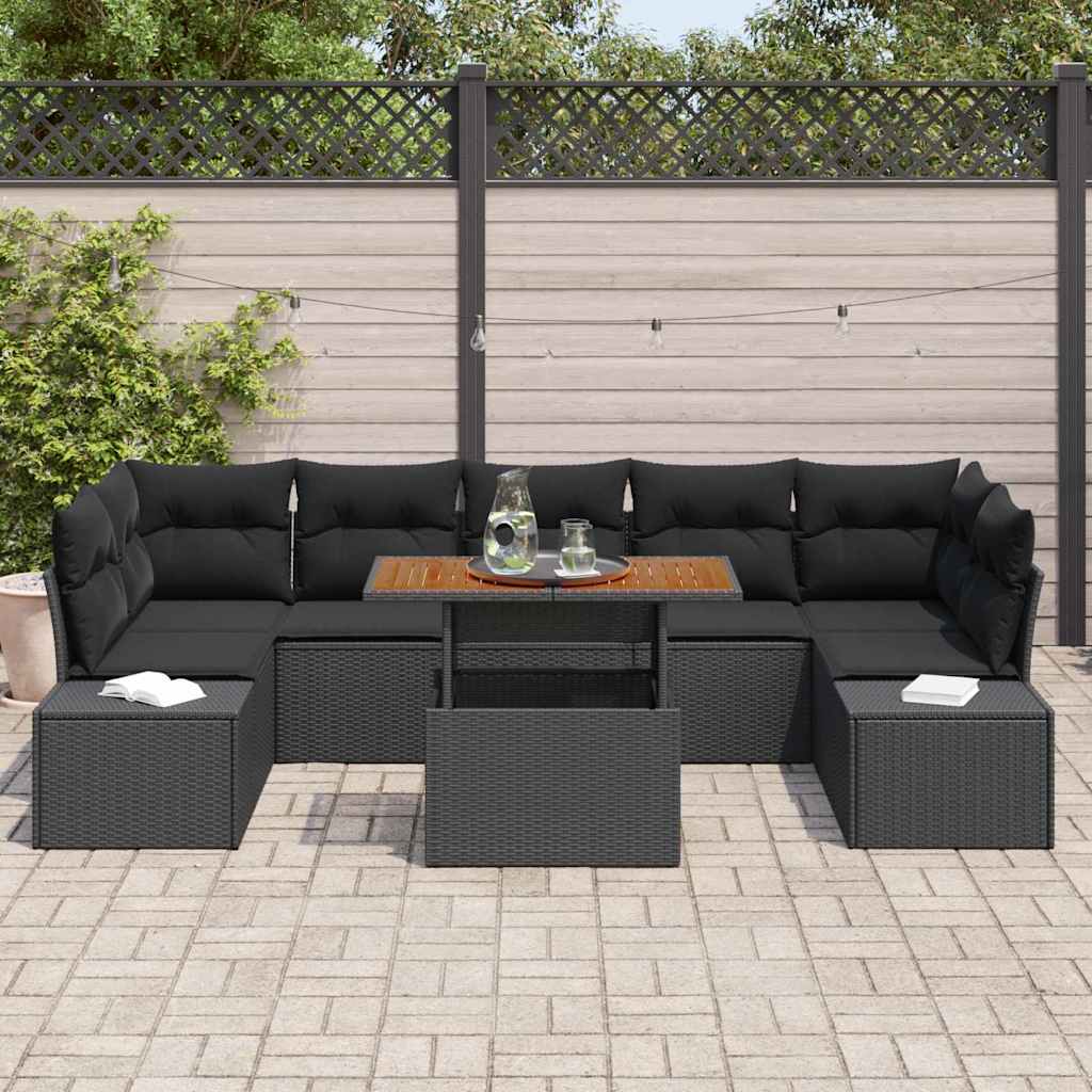 Garten-Sofa-Set mit Speicher 8 pcs Schwarz Poly Rattan
