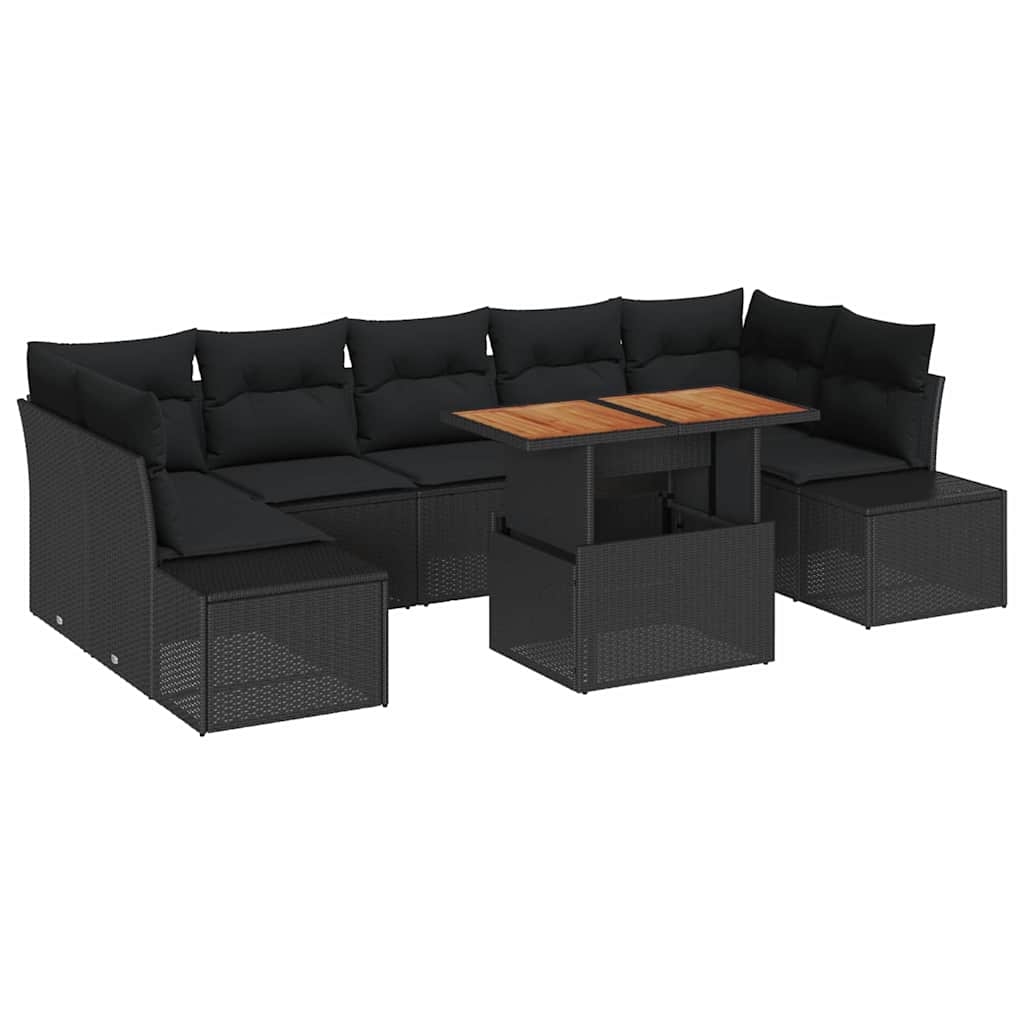 Garten-Sofa-Set mit Speicher 8 pcs Schwarz Poly Rattan