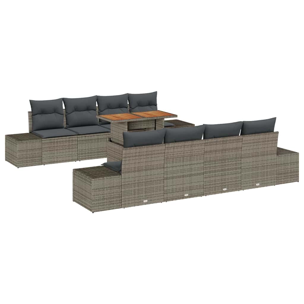 Garten-Sofa-Set mit Speicher 9 pcs Grau Poly Rattan
