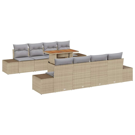Garten-Sofa-Set mit Speicher 9 pcs Beige Poly Rattan
