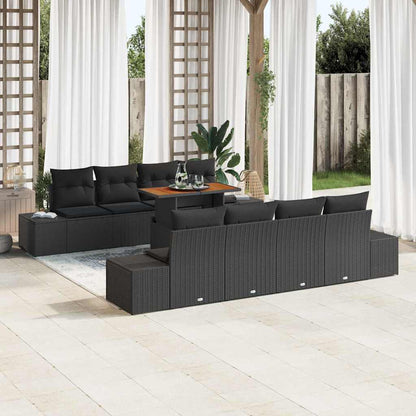 Garten-Sofa-Set mit Speicher 9 pcs Schwarz Poly Rattan