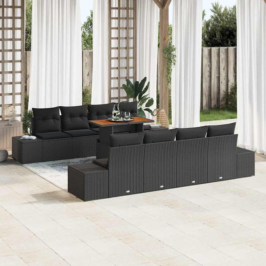 Garten-Sofa-Set mit Speicher 9 pcs Schwarz Poly Rattan
