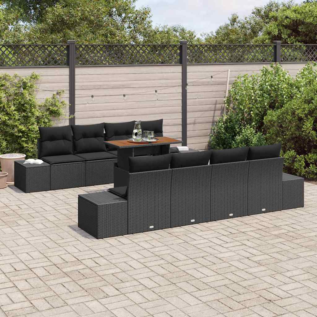 Garten-Sofa-Set mit Speicher 9 pcs Schwarz Poly Rattan