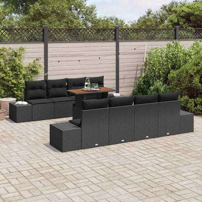 Garten-Sofa-Set mit Speicher 9 pcs Schwarz Poly Rattan