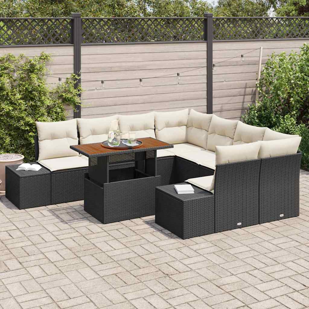 Garten-Sofa-Set mit Speicher 9 pcs Schwarz Poly Rattan