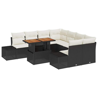 Garten-Sofa-Set mit Speicher 9 pcs Schwarz Poly Rattan