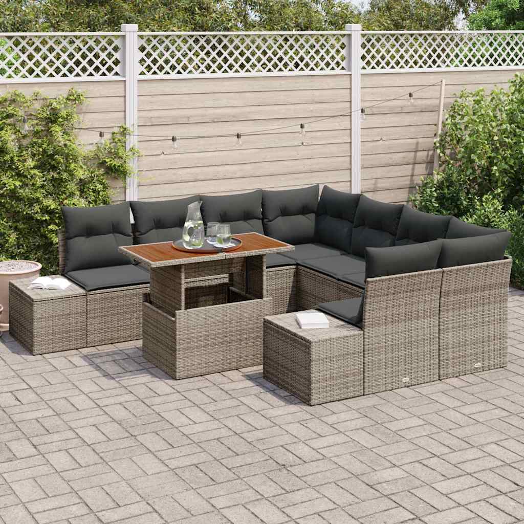 Garten-Sofa-Set mit Speicher 9 pcs Grau Poly Rattan
