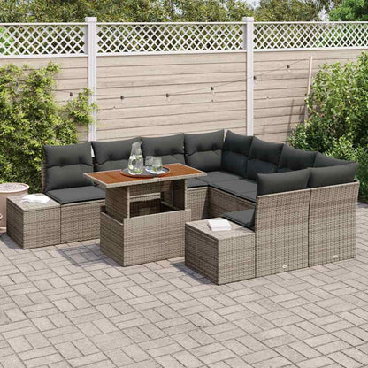 Garten-Sofa-Set mit Speicher 9 pcs Grau Poly Rattan