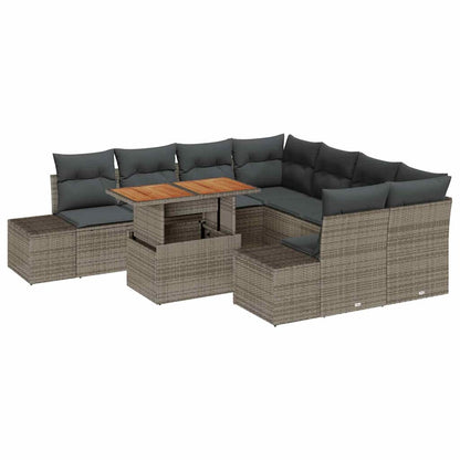 Garten-Sofa-Set mit Speicher 9 pcs Grau Poly Rattan