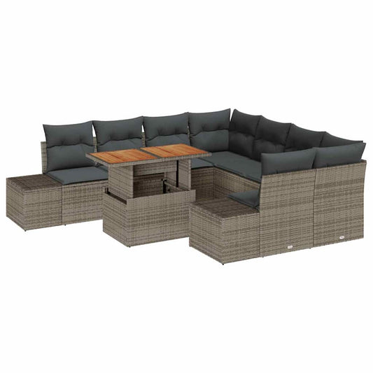 Garten-Sofa-Set mit Speicher 9 pcs Grau Poly Rattan