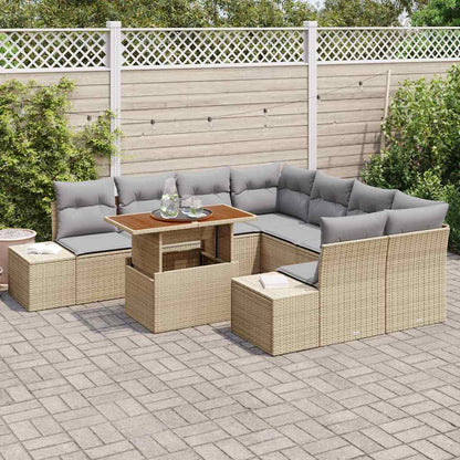Garten-Sofa-Set mit Speicher 9 pcs Beige Poly Rattan