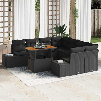 Garten-Sofa-Set mit Speicher 9 pcs Schwarz Poly Rattan