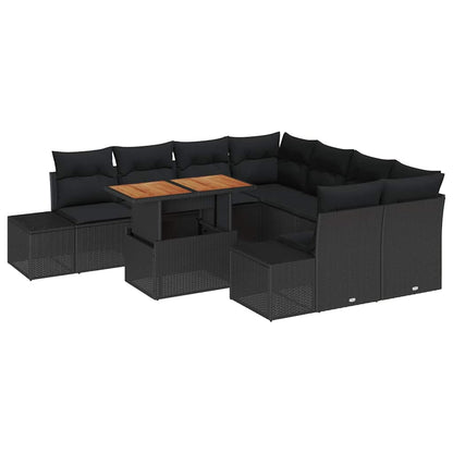 Garten-Sofa-Set mit Speicher 9 pcs Schwarz Poly Rattan