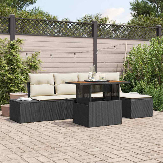 Garten-Sofa-Set mit Speicher 6 pcs Schwarz Poly Rattan