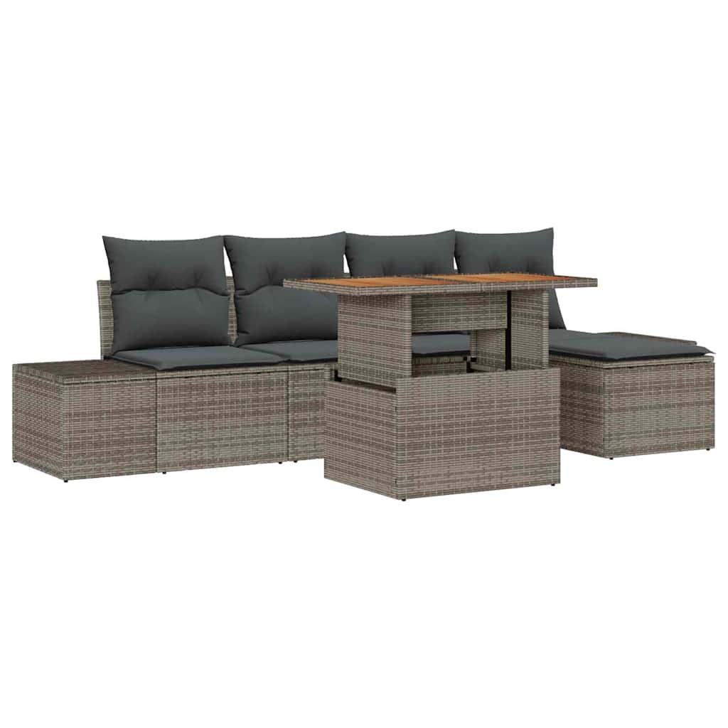 Garten-Sofa-Set mit Speicher 6 pcs Grau Poly Rattan