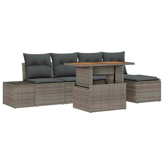 Garten-Sofa-Set mit Speicher 6 pcs Grau Poly Rattan