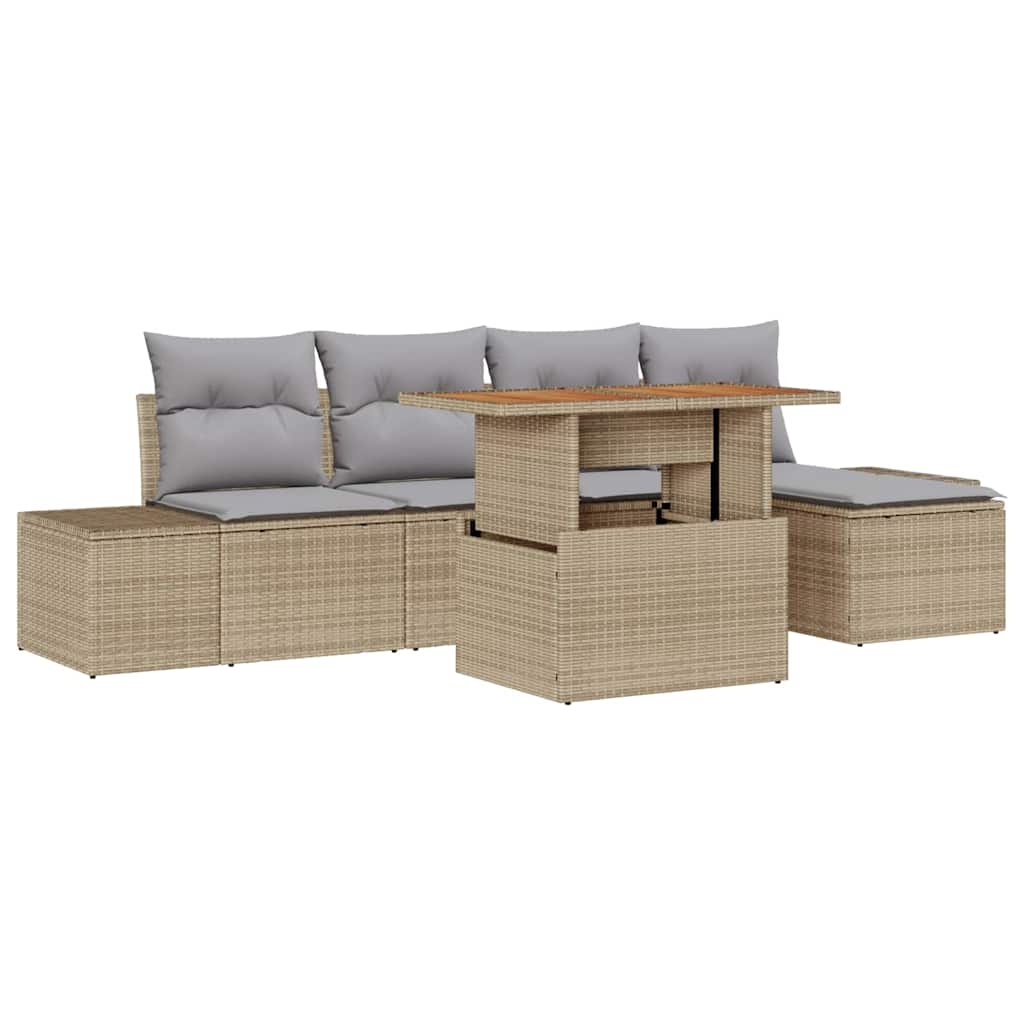 Garten-Sofa-Set mit Speicher 6 pcs Beige Poly Rattan