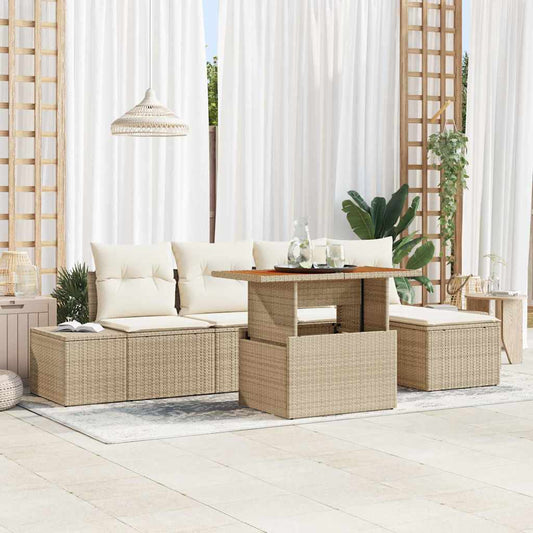 Garten-Sofa-Set mit Speicher 6 pcs Beige Poly Rattan