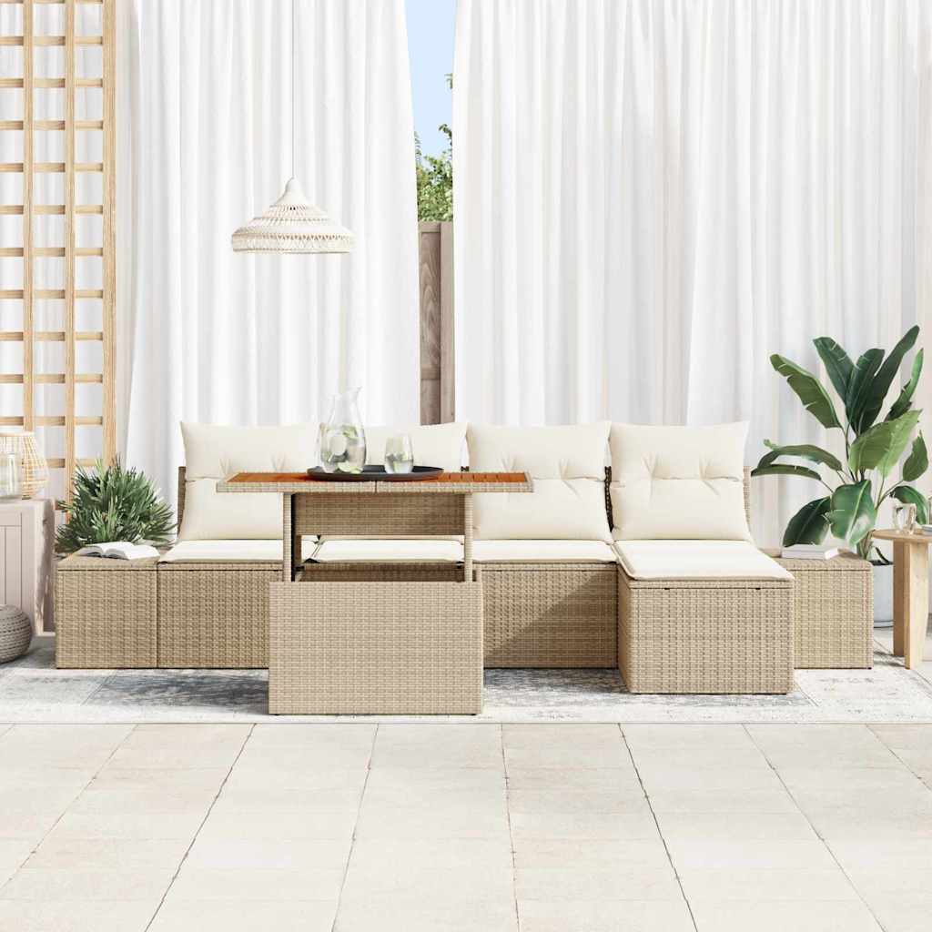 Garten-Sofa-Set mit Speicher 6 pcs Beige Poly Rattan