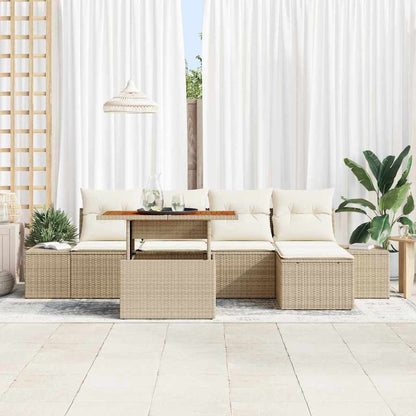 Garten-Sofa-Set mit Speicher 6 pcs Beige Poly Rattan