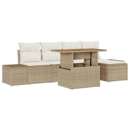 Garten-Sofa-Set mit Speicher 6 pcs Beige Poly Rattan