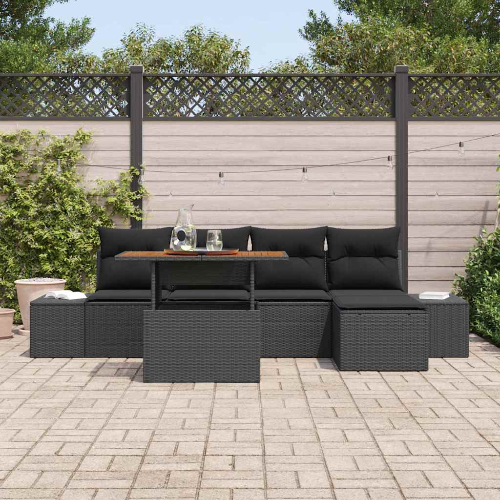 Garten-Sofa-Set mit Speicher 6 pcs Schwarz Poly Rattan