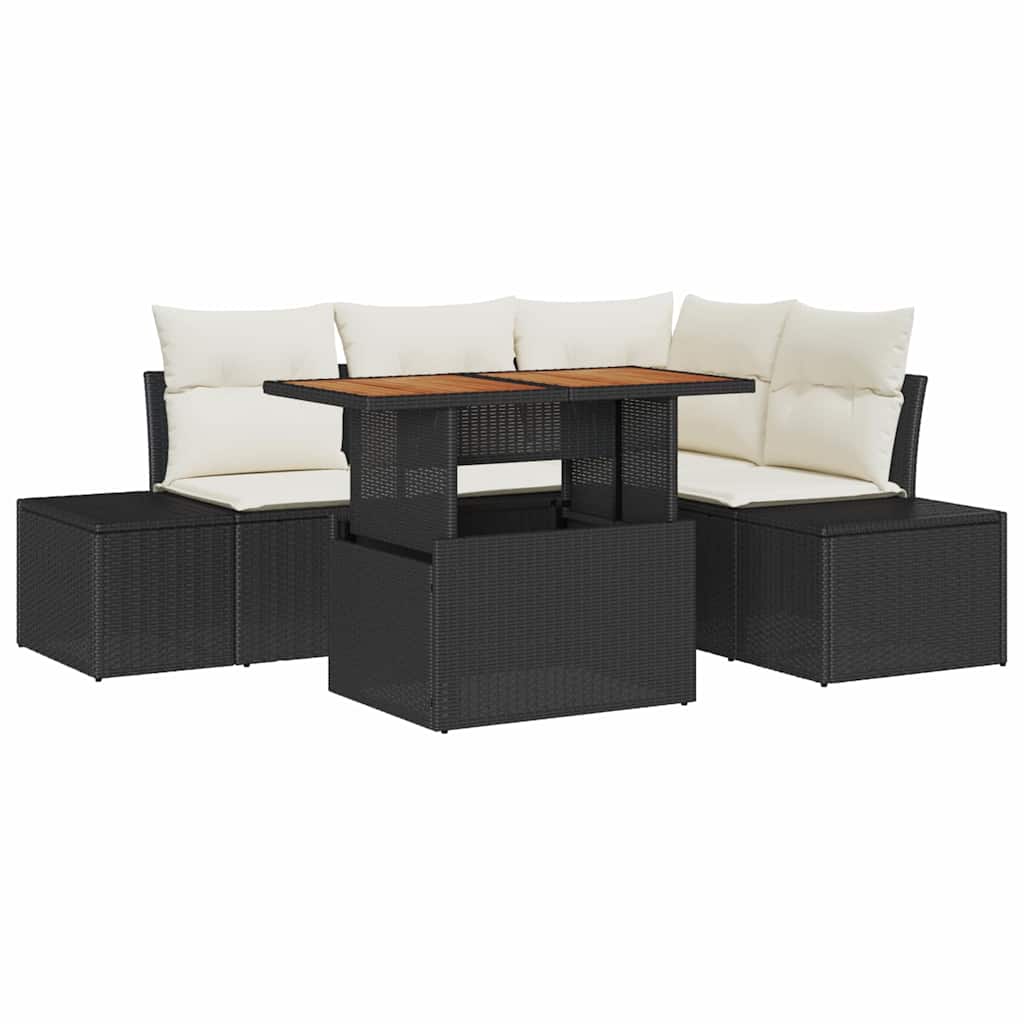 Garten-Sofa-Set mit Speicher 5 pcs Schwarz Poly Rattan