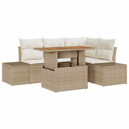 Garten-Sofa-Set mit Speicher 5 pcs Beige Poly Rattan