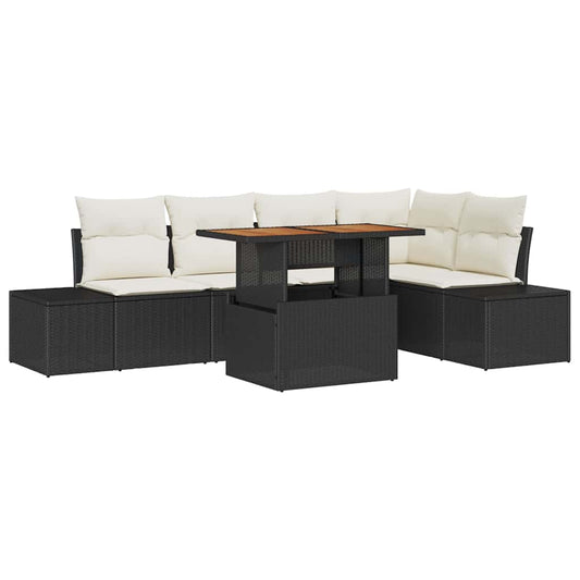Garten-Sofa-Set mit Speicher 6 pcs Schwarz Poly Rattan