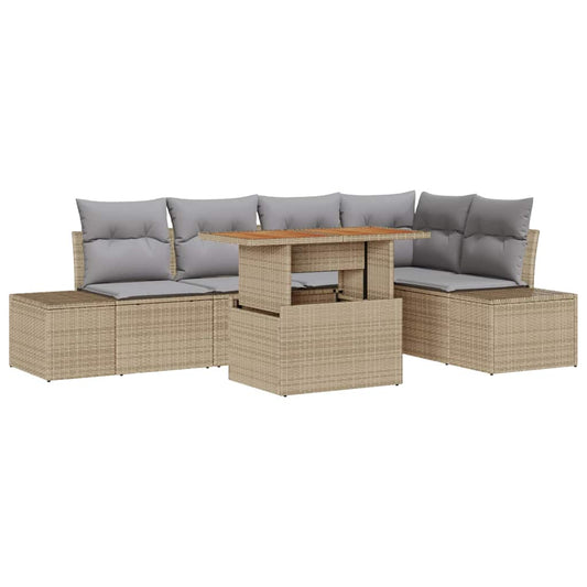 Garten-Sofa-Set mit Speicher 6 pcs Beige Poly Rattan