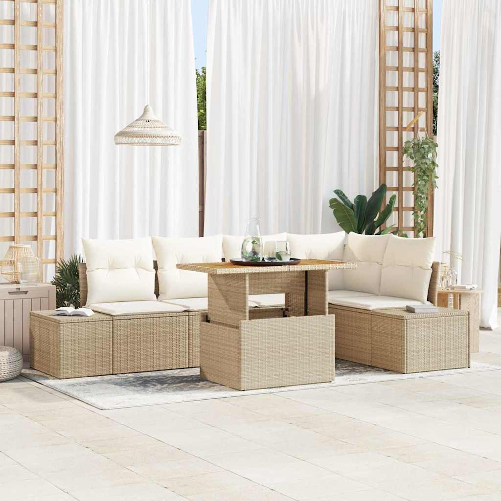 Garten-Sofa-Set mit Speicher 6 pcs Beige Poly Rattan