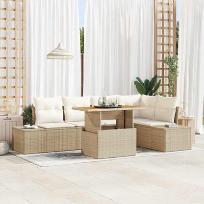 Garten-Sofa-Set mit Speicher 6 pcs Beige Poly Rattan