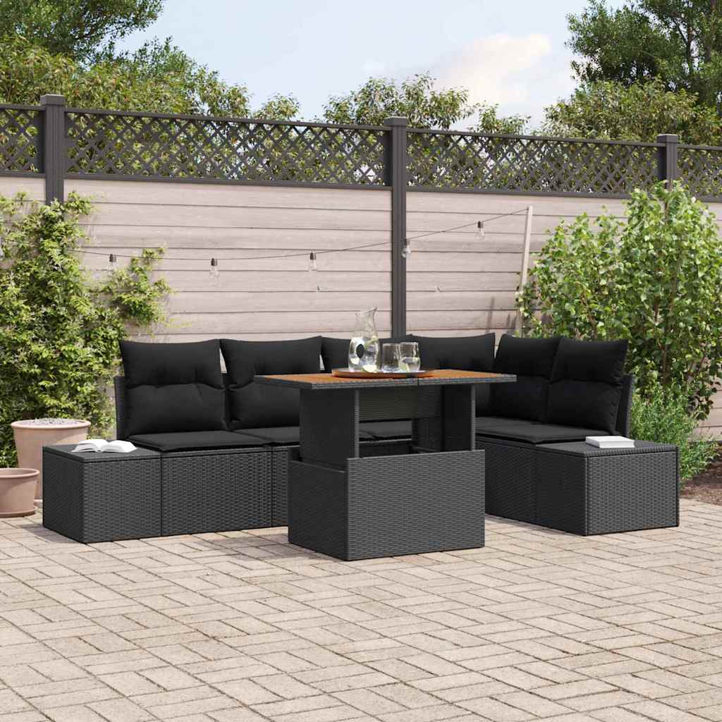 Garten-Sofa-Set mit Speicher 6 pcs Schwarz Poly Rattan