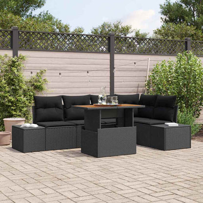 Garten-Sofa-Set mit Speicher 6 pcs Schwarz Poly Rattan