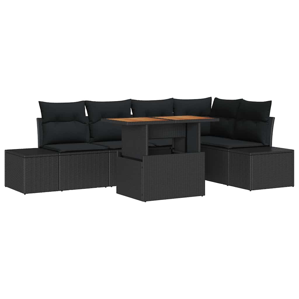Garten-Sofa-Set mit Speicher 6 pcs Schwarz Poly Rattan