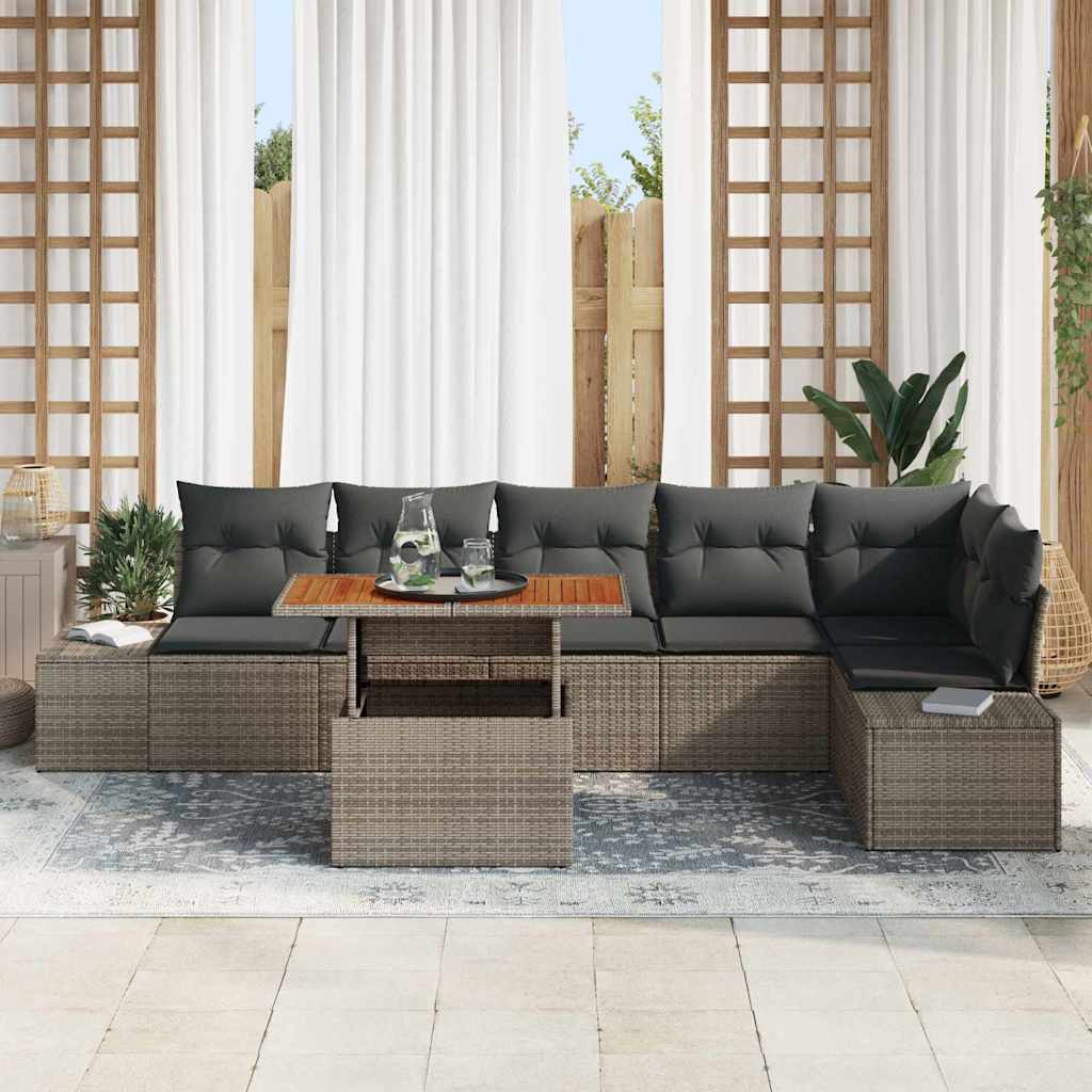Garten-Sofa-Set mit Speicher 7 pcs Grau Poly Rattan