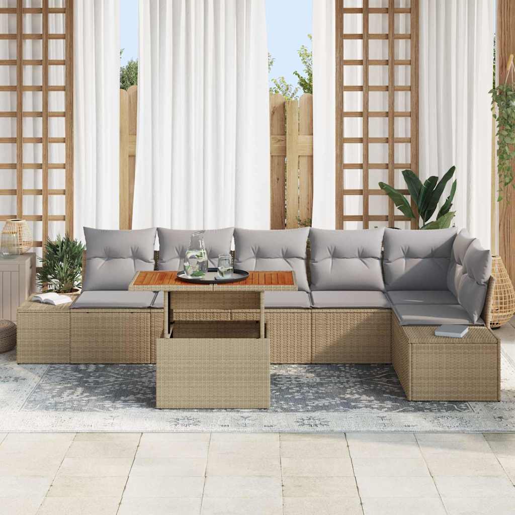 Garten-Sofa-Set mit Speicher 7 pcs Beige Poly Rattan