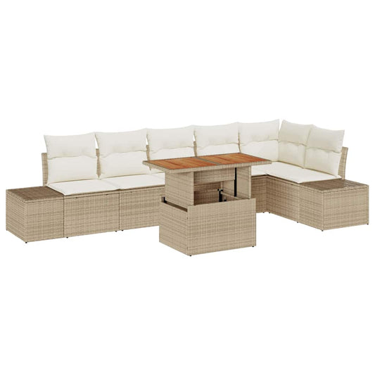 Garten-Sofa-Set mit Speicher 7 pcs Beige Poly Rattan