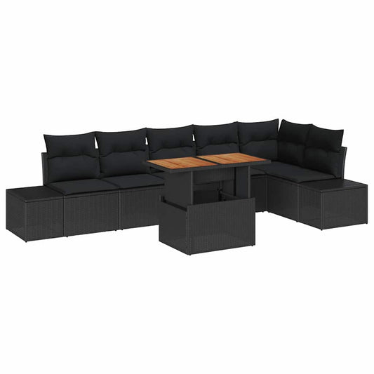 Garten-Sofa-Set mit Speicher 7 pcs Schwarz Poly Rattan
