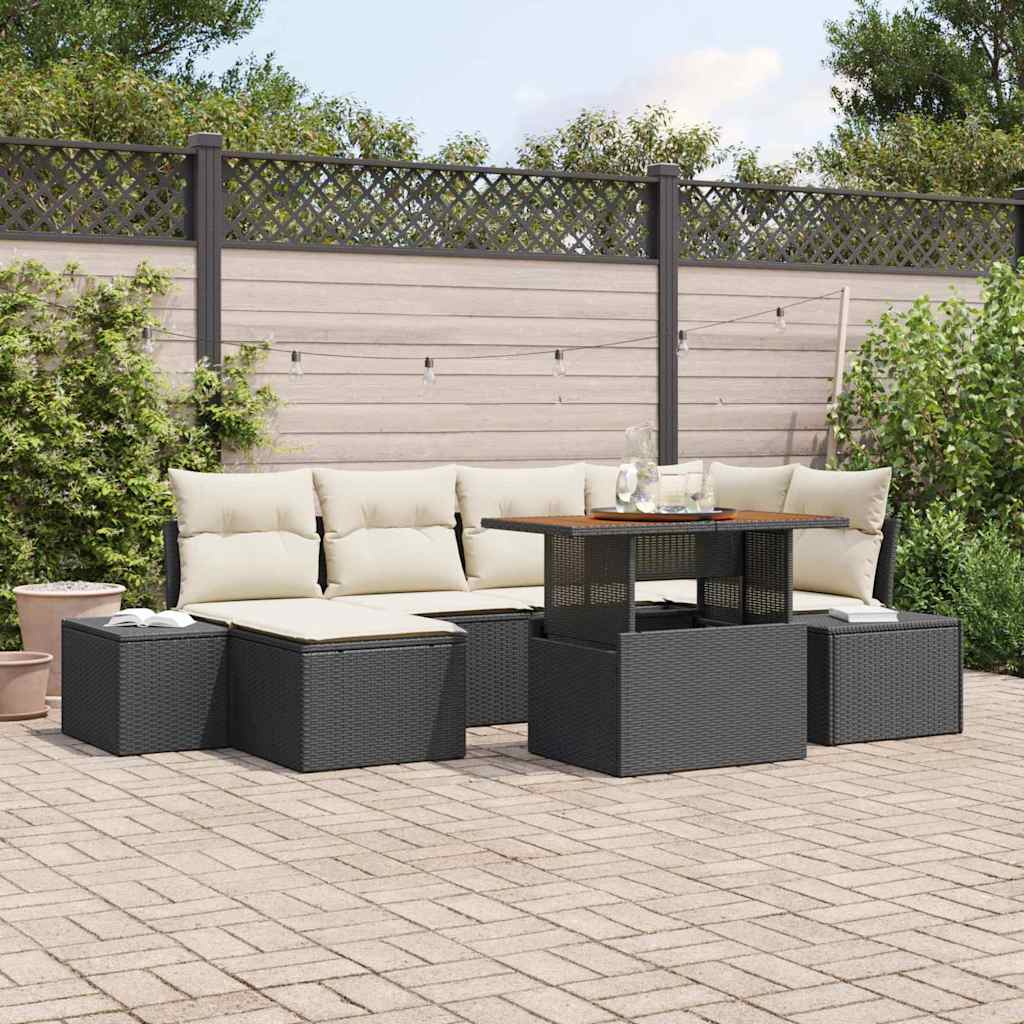 Garten-Sofa-Set mit Speicher 7 pcs Schwarz Poly Rattan