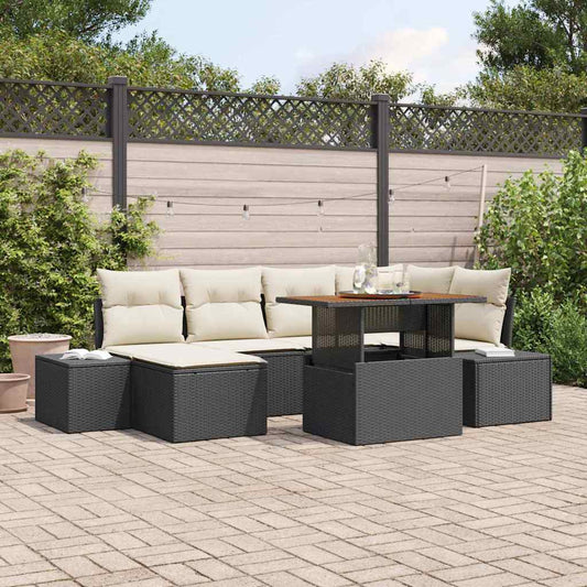 Garten-Sofa-Set mit Speicher 7 pcs Schwarz Poly Rattan