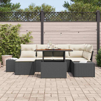 Garten-Sofa-Set mit Speicher 7 pcs Schwarz Poly Rattan