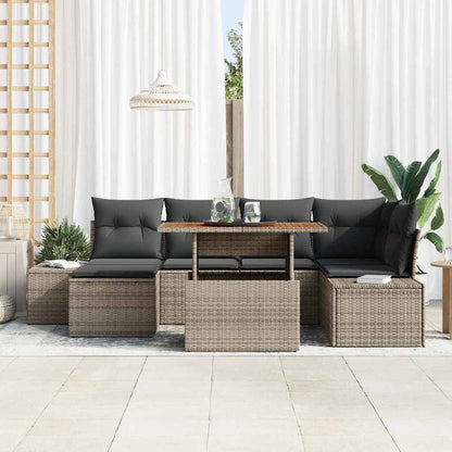 Garten-Sofa-Set mit Speicher 7 pcs Grau Poly Rattan
