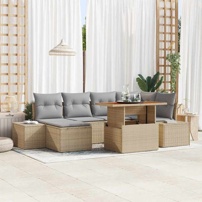 Garten-Sofa-Set mit Speicher 7 pcs Beige Poly Rattan