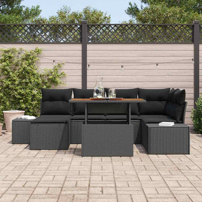 Garten-Sofa-Set mit Speicher 7 pcs Schwarz Poly Rattan