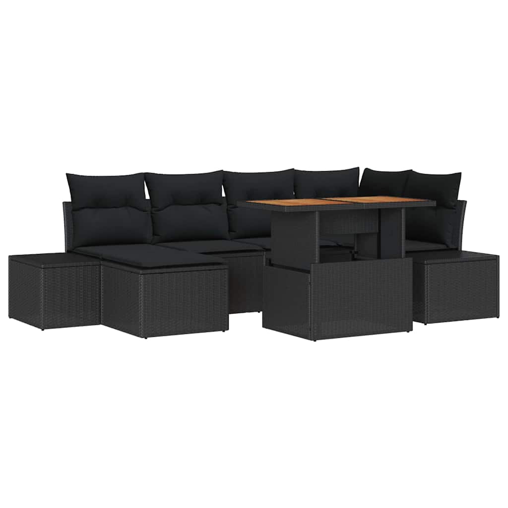 Garten-Sofa-Set mit Speicher 7 pcs Schwarz Poly Rattan