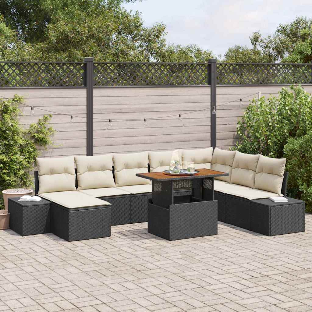 Garten-Sofa-Set mit Speicher 9 pcs Schwarz Poly Rattan